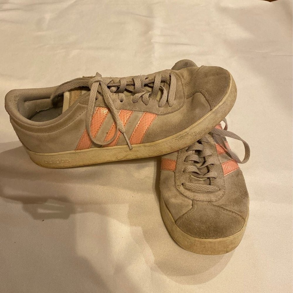 Women's Grey Adidas Shoes Pink Stripes